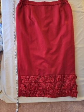 Red Women's Pencil Skirt with Ruched Hem